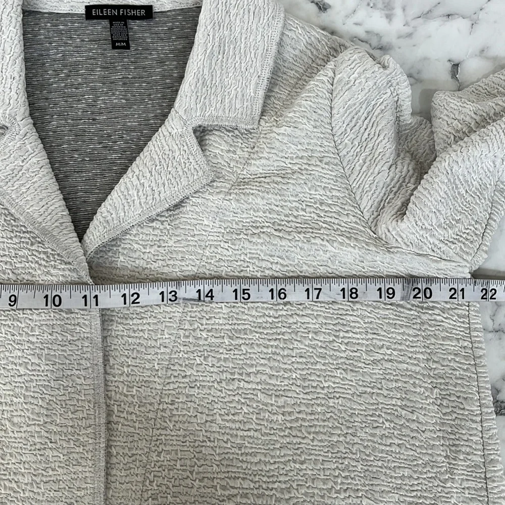 Eileen Fisher Grey Lyocell Single Button Textured Cardigan Pockets Size Medium
